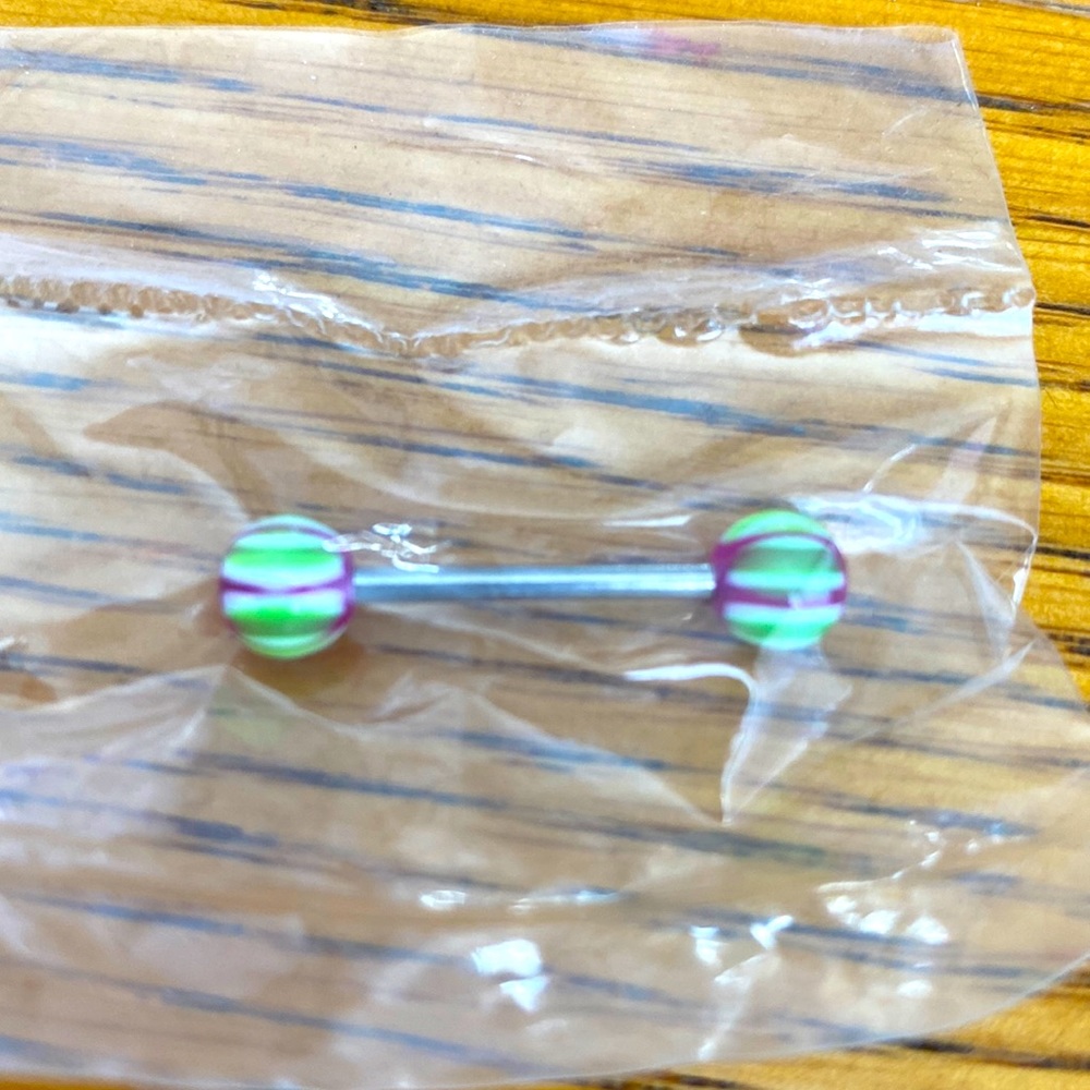 Purple/green/white Tongue Ring